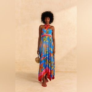 Farm Rio Blue Painted Birds Maxi Dress